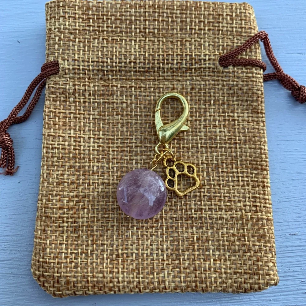 2/20$ Gold Plated Amethyst 💜 Crystal Pet Charm Crystal Dog Collar Charm
